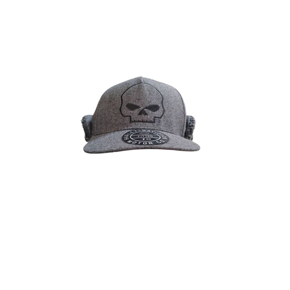 Harley-Davidson Willie G Skull Sherpa Ear Flap Fitted Hat Gray 7 3/8 New